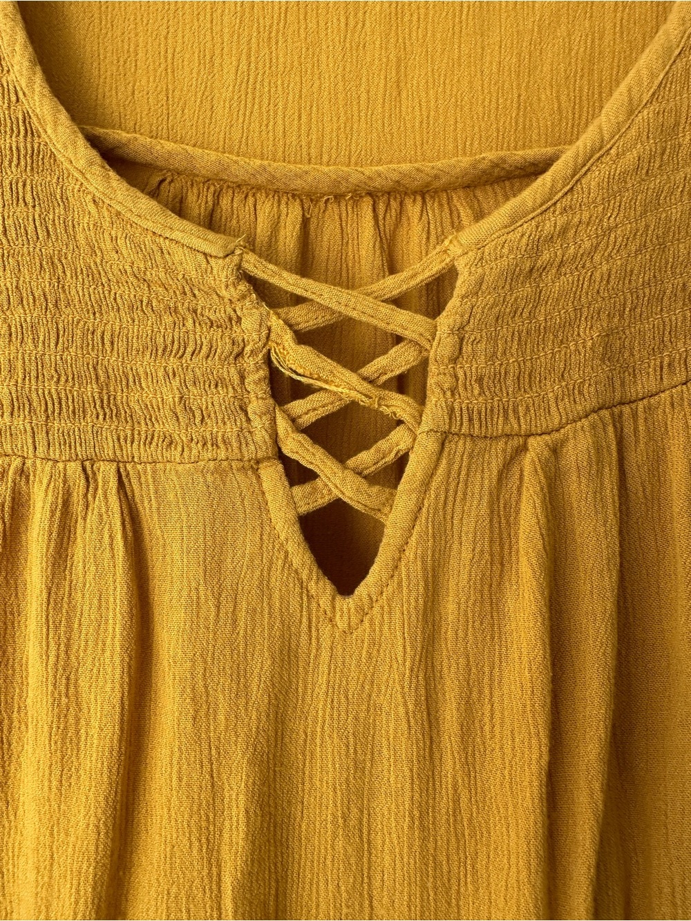 Westport Mustard Lace-Up Ruffle Sleeve Blouse - Picture 4 of 6